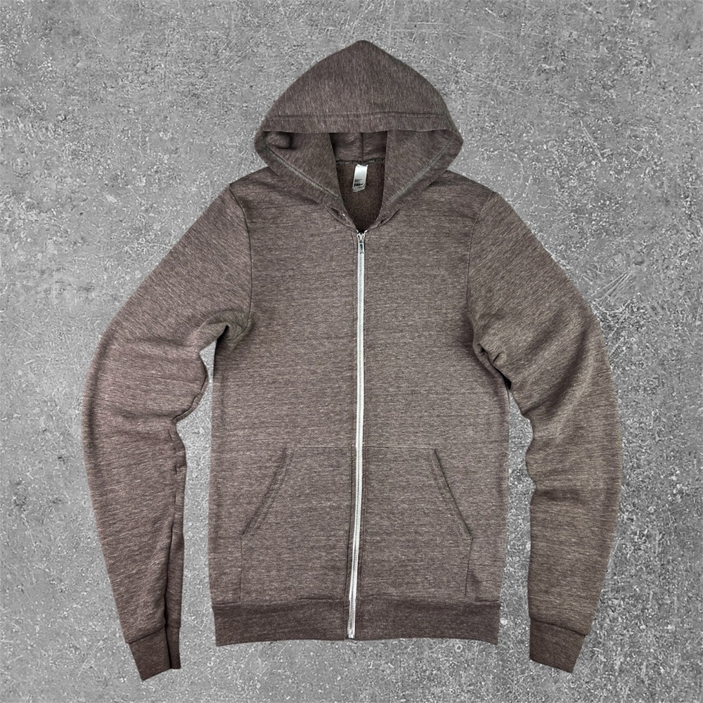 American Apparel F497 Zip Hoodie Mens Small Oatmeal Brown Tri-Blend Slim Fit USA